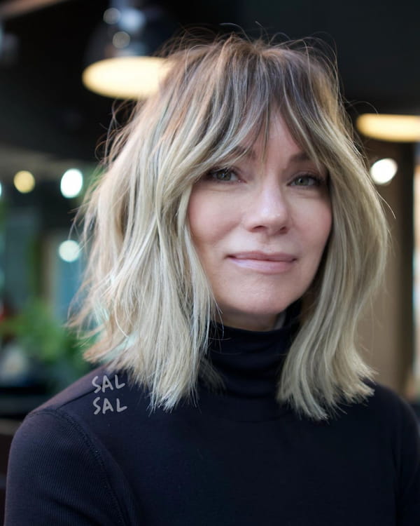 Mixed-Colored Shoulder-Length Haircut with Barely Bangs