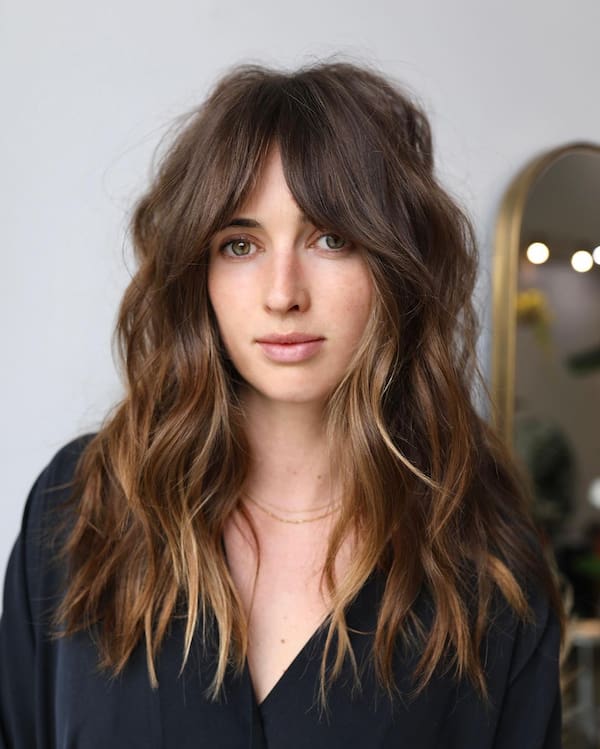 Modern Medium-Length Haircut with Layers and Curtain Bangs