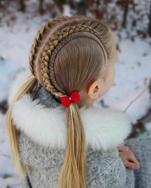 Pig Tails Dutch Braids with Red Ribbons