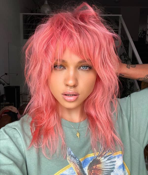 Pink Messy Shag Haircut