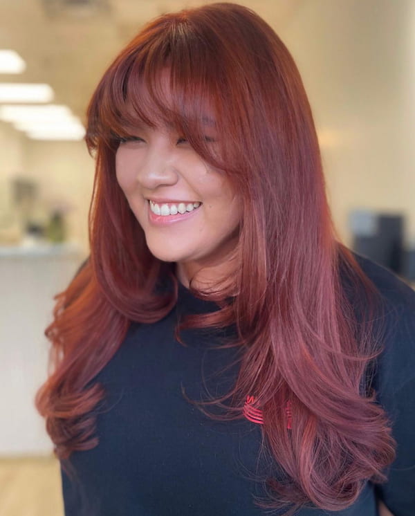 Red Haircut with Full Fringe for Thick Hair