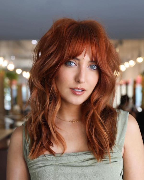 Reddish Shag Lob with Bangs