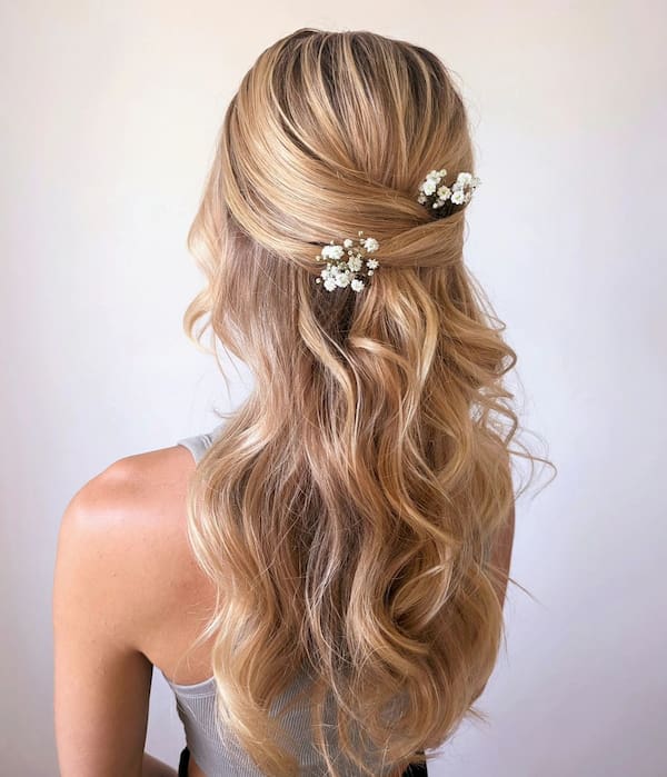 Simple Half Up Half Down with Flowers