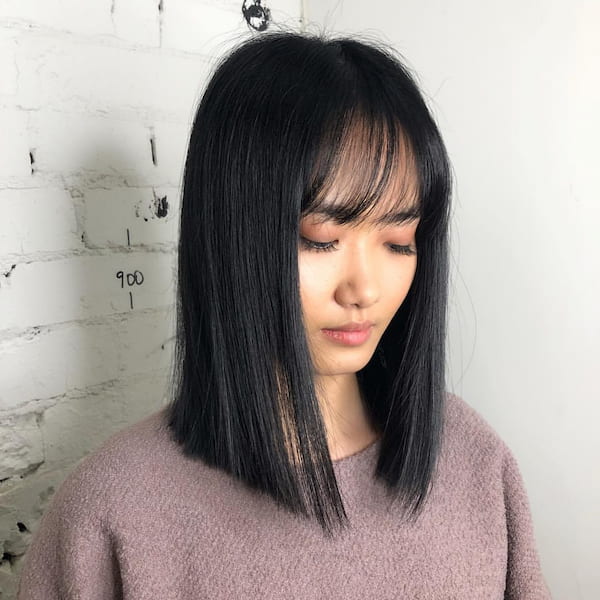 Straight Lob with Soft Bangs