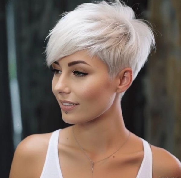 Gray Pixie Haircut with Side Swept Bangs