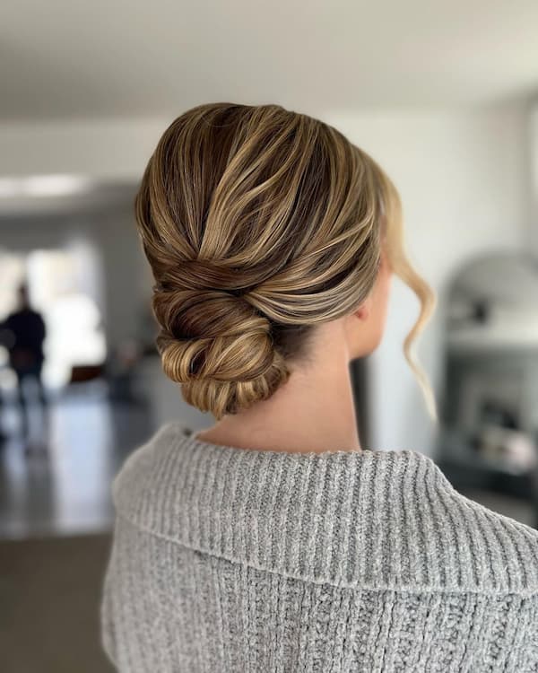 Knitted Low Bun and Bangs