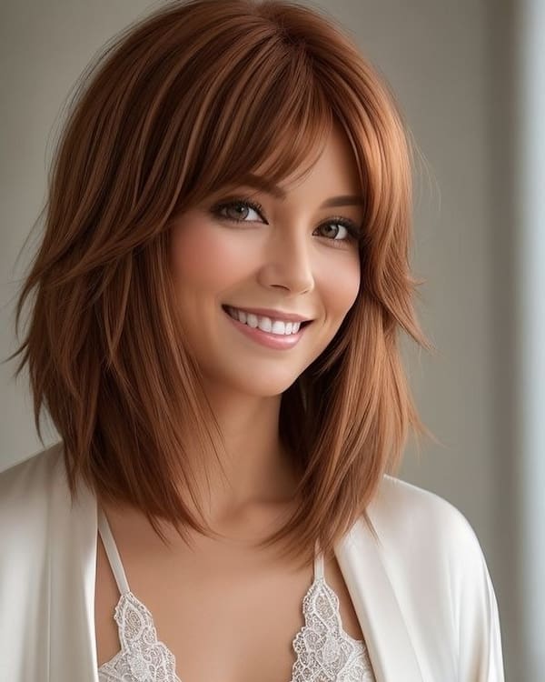 Long Bob Haircut with Curtain Bangs