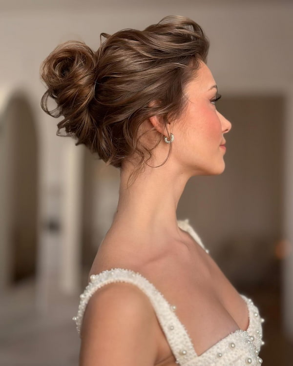 Messy French Bun with Bangs