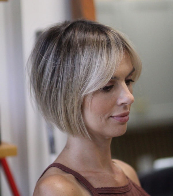 Mixed Blonde Short Bob with Curtain Bangs