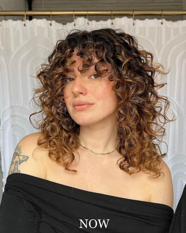Neck-Length Brunette Curly Hair