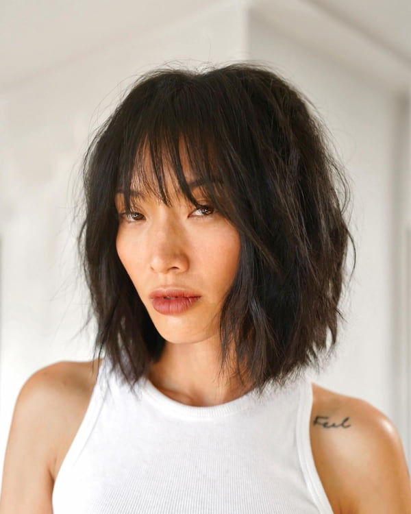 Textured Lob with See-Through Bangs