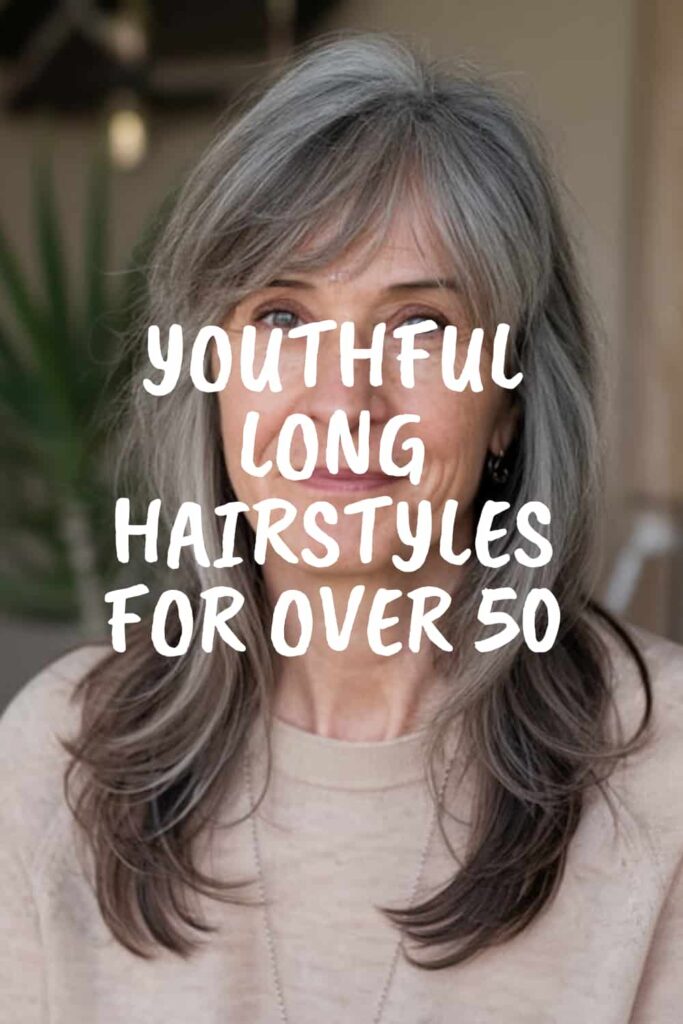 Youthful Long Layered Hair with Bangs for Over 50