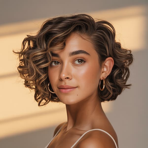 Asymmetrical Curly Bob  
