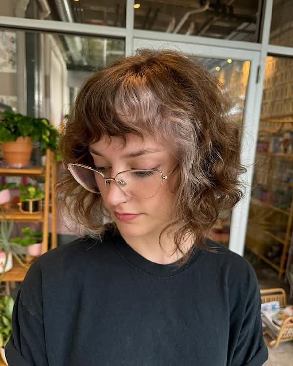 Block-Colored Curly Bob with Bangs