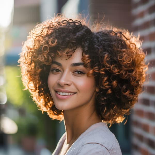 Bold Curly Haircut with Bangs for Thick Hair 