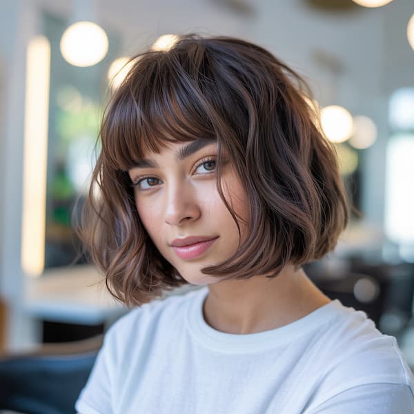 Choppy Bob with Curved Ends and Blunt Bangs 