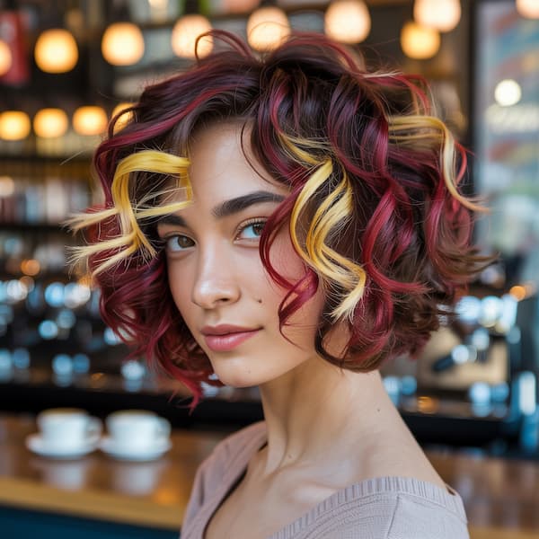 Curly Bob with Mixed-Colored Layers