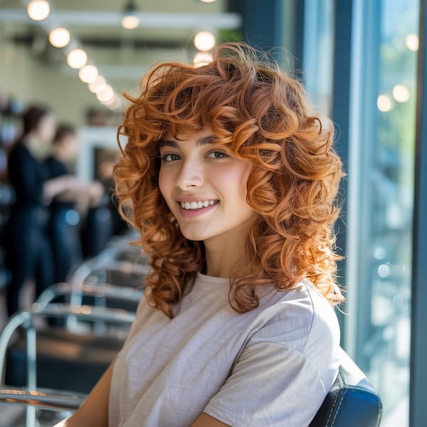 Curly Lob with Full Bangs