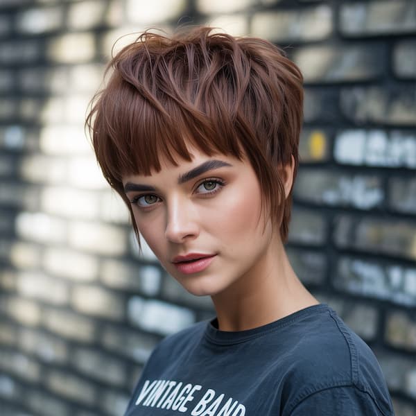 Edgy Layered Pixie with Blunt Bangs
