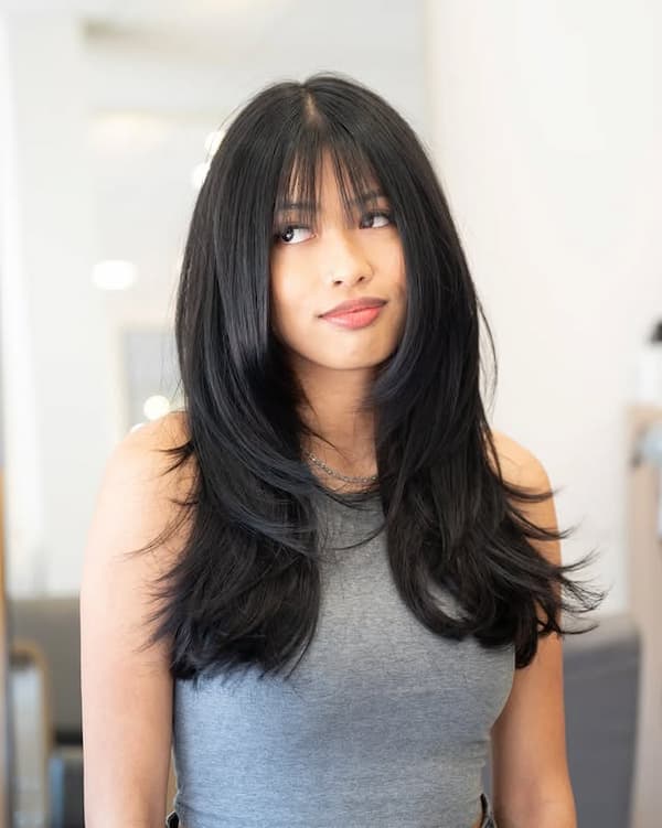 Face Framing Shaggy Haircut with Wispy Bangs