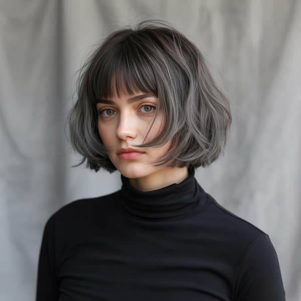 Gray Choppy Bob with Bangs