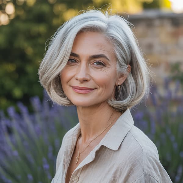 Gray Layered Side-Parted Bob