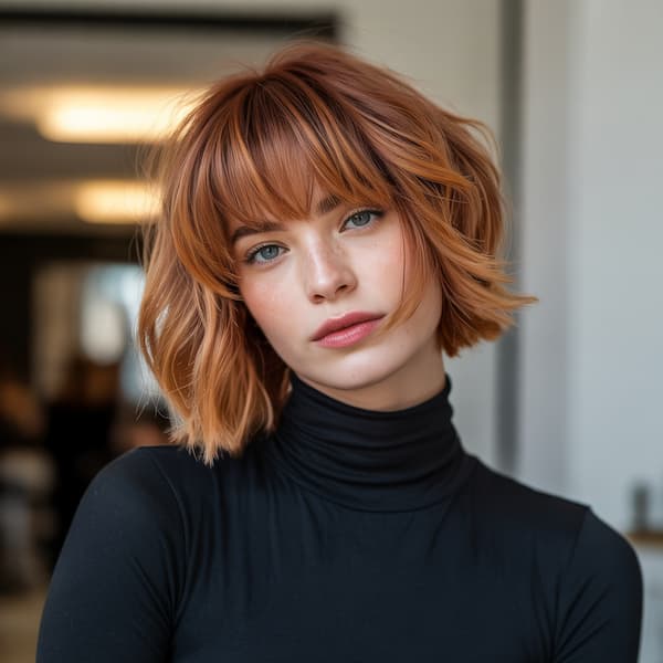 Long Layered Bob with Blunt Bangs