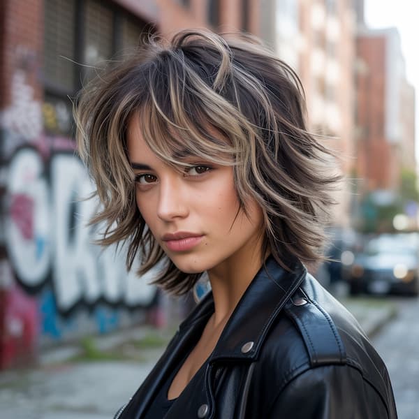 Mixed-Tone Shaggy Wispy Haircut with Bangs 