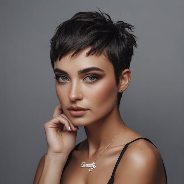 Pure Black Layered Pixie