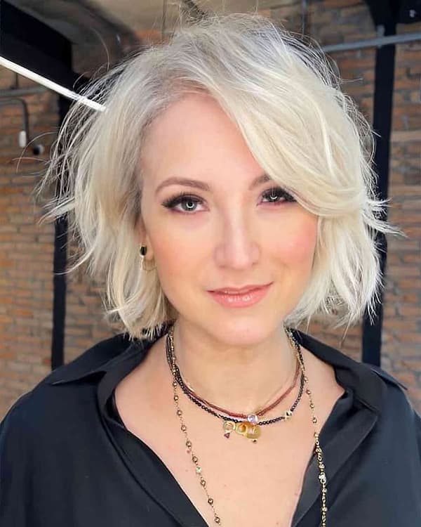 Pure Blonde Bob with Side Bangs