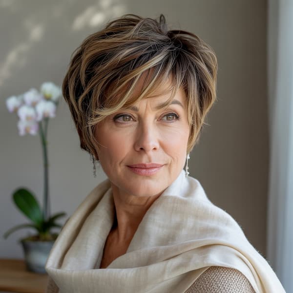 Short Balayage with Layers and Bangs