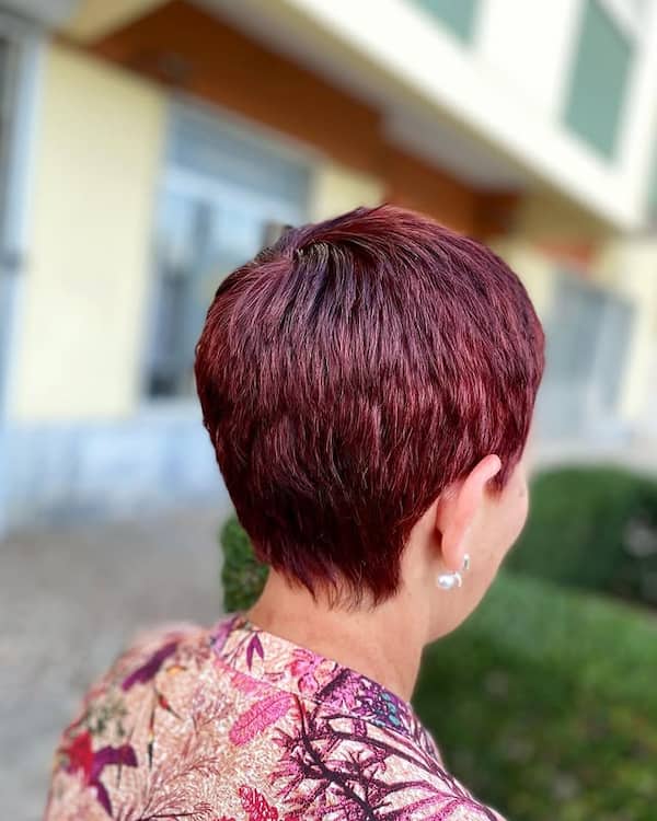 Short Reddish Pixie with Baby Bangs