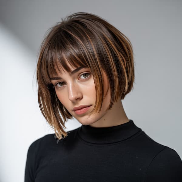 Smooth Straight Bob with Choppy Bangs
