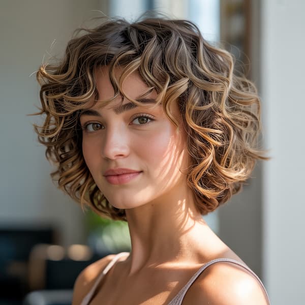 Summer Curly Bob with Choppy Bangs