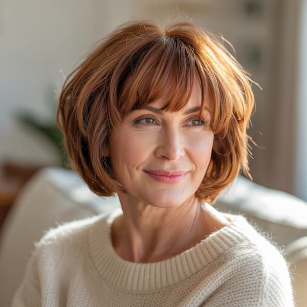 Textured Layered Bob with Choppy Bangs for Women over 50