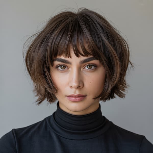Thick Angular Bob with Choppy Bangs