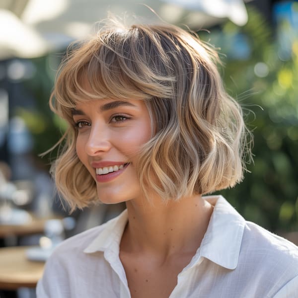 Beachy Wavy Bob with Swoopy Fringe 