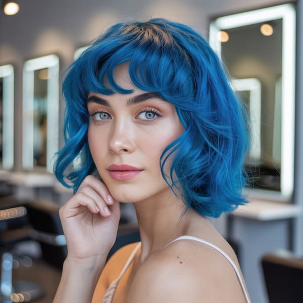Blue Layered Bob with Wispy Bangs