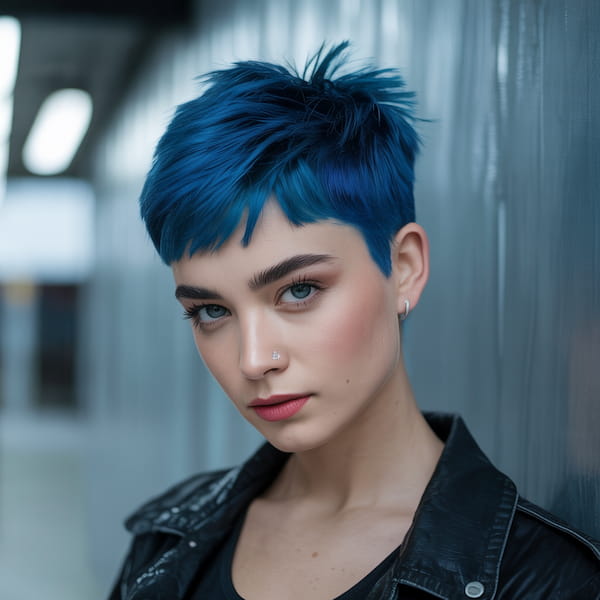 Blue Undercut Pixie with Spiky Layers