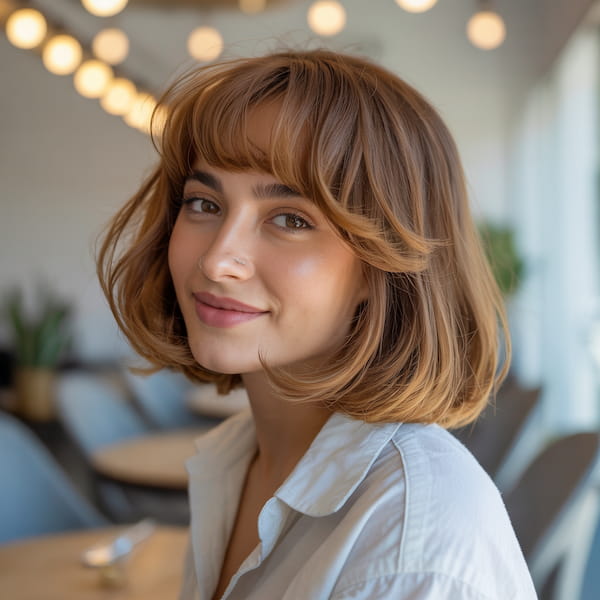 Brunette Bob with Swoopy Fringe 