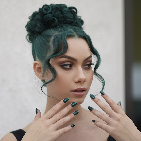 Bun with Bangs for Green Hair 