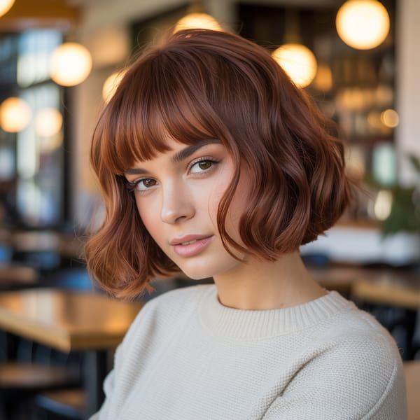 Cropped Wavy Bob with Blunt Bangs