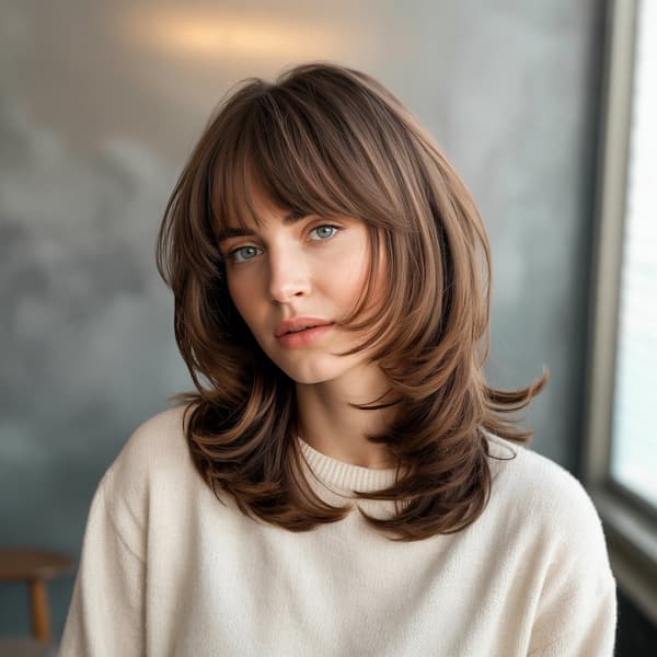 Face Framing Lob with Choppy Bangs 