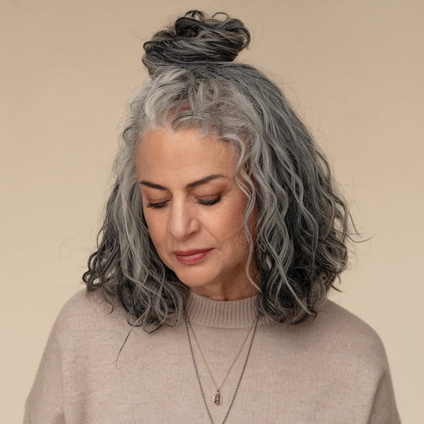 Half Up Bun for Gray Hair 