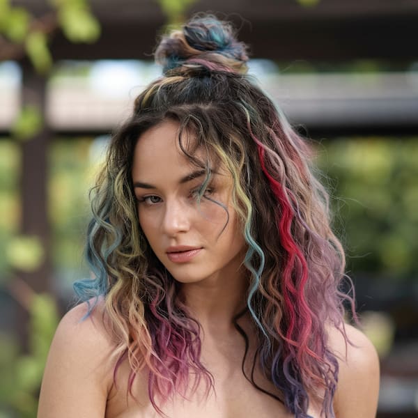 Half Up Bun for Multi-Colored Hair 