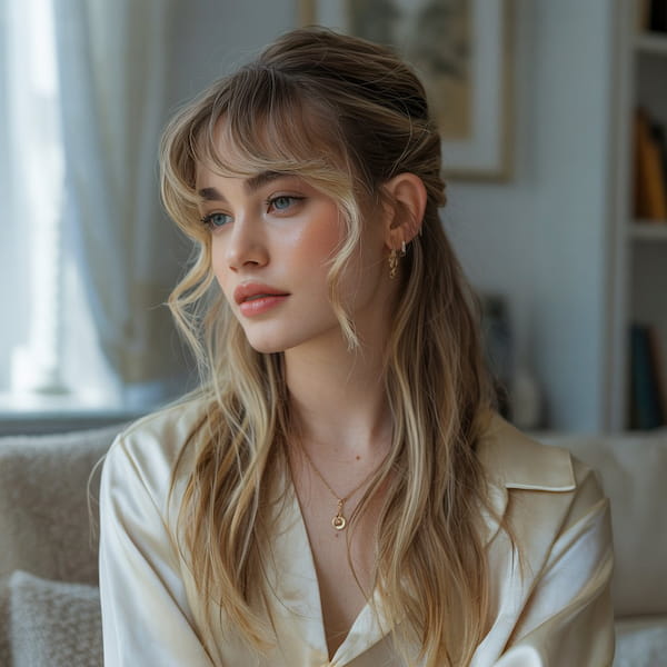 Half Up, Half Down with Long Bangs