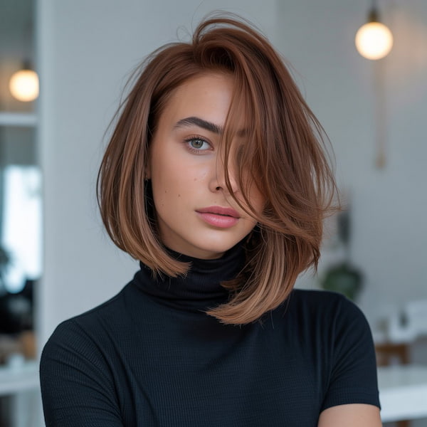 Layered Asymmetrical Long Bob with Messy Side Long Bang