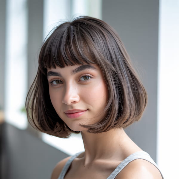 Layered Bob with Baby Blunt Fringe 