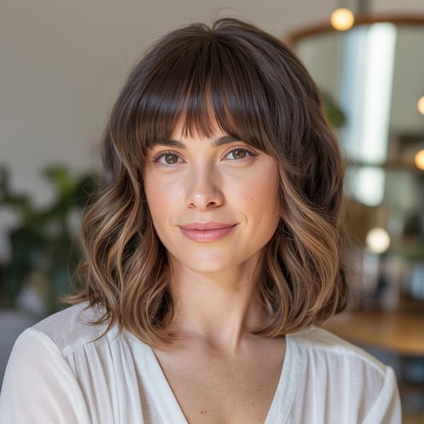 Layered Lob with Bangs for Mid-Length Hair