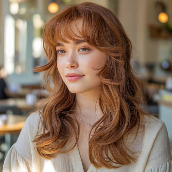 Layered Quick Weave and Wispy Bangs for Mid-Length Haircut 